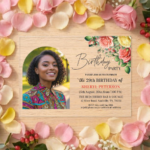 Invitations En Acrylique Élégant floral avec photo pour une fête d'annivers