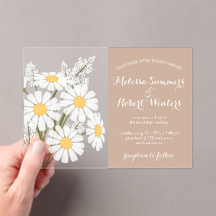Invitations En Acrylique Elégant floral blanc marguerites Bouquet Mariage b
