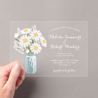 Invitations En Acrylique Elégant floral blanc marguerites Mason Jar Mariage
