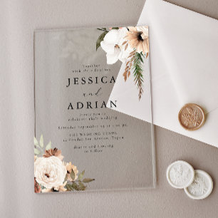 Invitations En Acrylique Élégant floral boho mariage clair