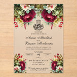 Invitations En Acrylique Élégant Floral Bourgogne Rose Mariage islamique<br><div class="desc">Cet élégant design floral présente des roses beiges et bordeaux et une élégante typographie noire.</div>