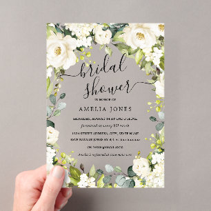 Invitations En Acrylique Élégant floral en acrylique clair ivoire blanc pou
