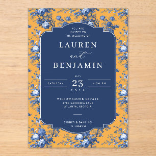Invitations En Acrylique Élégant floral moutarde marine