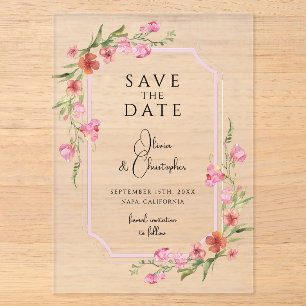 Invitations En Acrylique Élégant Floral Romantique Enregistrer La Date