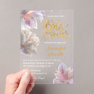 Invitations En Acrylique élégant floral scintille or fille baby shower