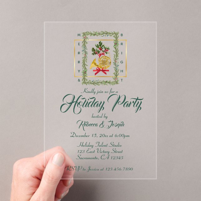 Invitations En Acrylique Elegant French Horn Christmas Dark Green (In situ (ordinateur de poche))