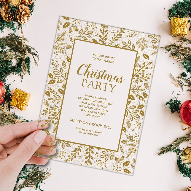 Invitations En Acrylique Elegant Gold Botanicals Christmas Party (Elegant gold botanicals border CLEAR ACRYLIC Christmas holiday party invitations)
