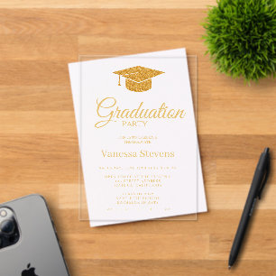 Invitations En Acrylique Elégant Gold Calligraphy Graduation