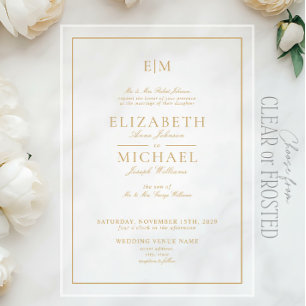 Invitations En Acrylique Élégant Gold Classic Script Monogram Mariage