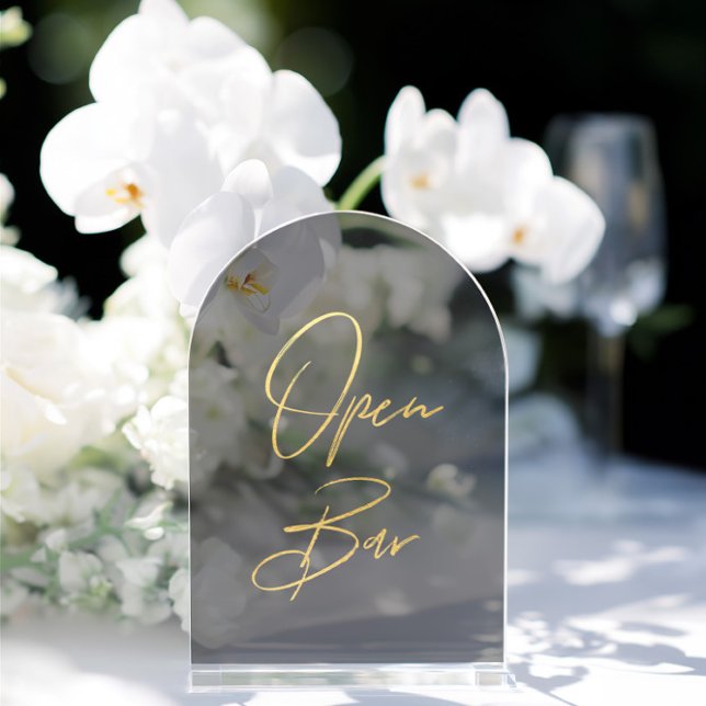 Invitations En Acrylique Elegant Gold Faux Foil Arch Acrylic Open Bar Sign (Elegant Gold Faux Foil Arch Acrylic Open Bar Sign. Please note: Glass stand is not included)