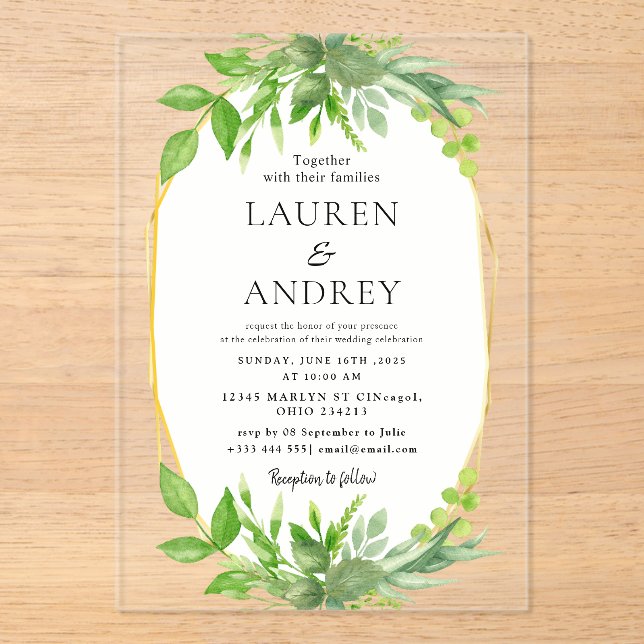 Invitations En Acrylique Elegant Gold Frame Wedding  (Recto)