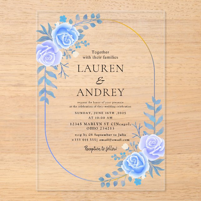 Invitations En Acrylique Elegant Gold Frame Wedding  (Recto)