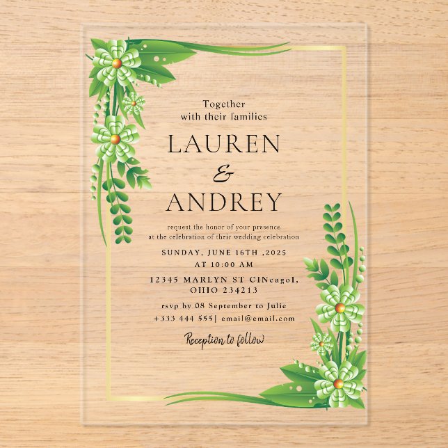 Invitations En Acrylique Elegant Gold Frame Wedding  (Recto)