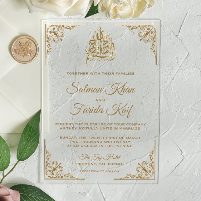 Invitations En Acrylique Elegant Gold Islamic Muslim Wedding (Créateur téléchargé)