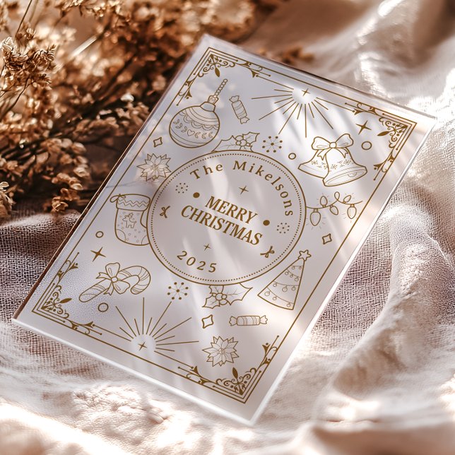 Invitations En Acrylique Élégant Gold Line Art Noël (Créateur téléchargé)