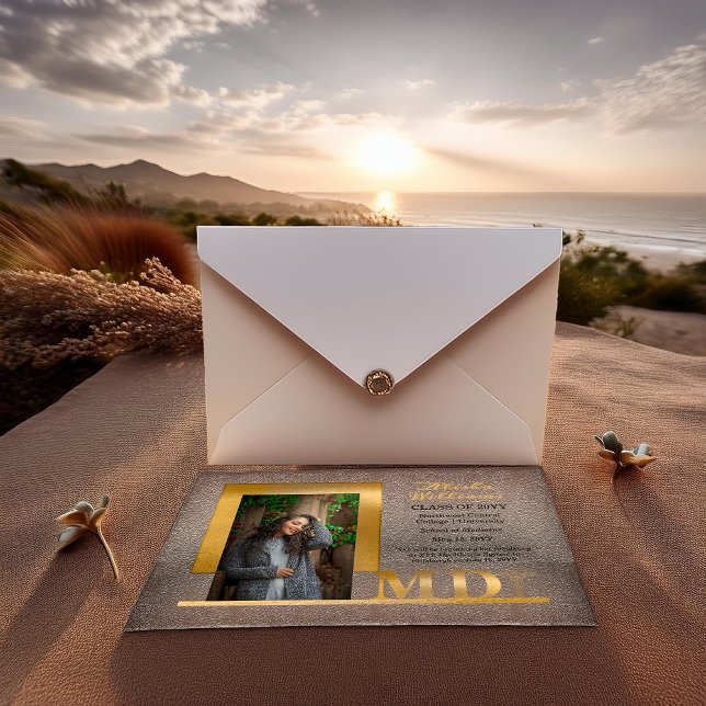 Invitations En Acrylique Elégant Gold MD Caduceus Photo Graduation (Elegant  Gold Tone "MD" Medical Doctor Physician's Caduceus Photo Graduation Acrylic Invitations)