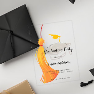 Invitations En Acrylique Elégant Gold Tassel Classe de 2025 Graduation Part