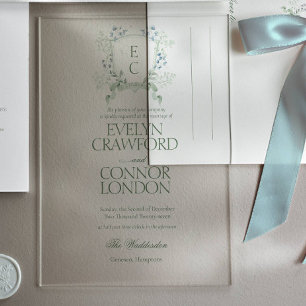 Invitations En Acrylique Élégant hiver Floral Crest Mariage