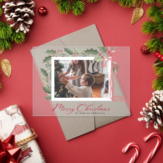 Invitations En Acrylique Elegant Holly Berries Family Photo Christmas Card (Insitu (vacances))