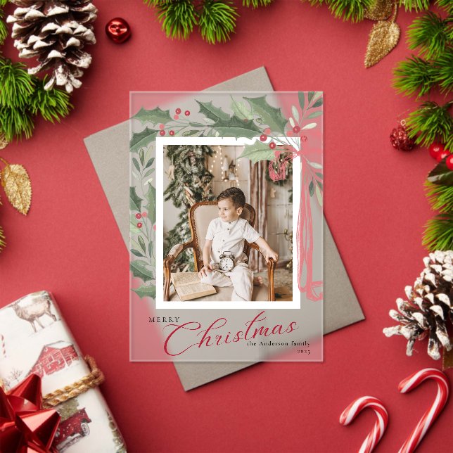 Invitations En Acrylique Elegant Holly Berries Family Photo Christmas Card (Insitu (vacances))