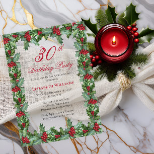 Invitations En Acrylique Elegant Holly Berries Frame 30e fête d'anniversa