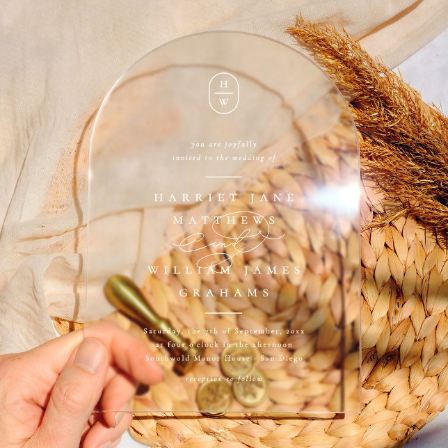 Invitations En Acrylique Élégant Initiales de calligraphie Mariage d'arc bl (Créateur téléchargé)