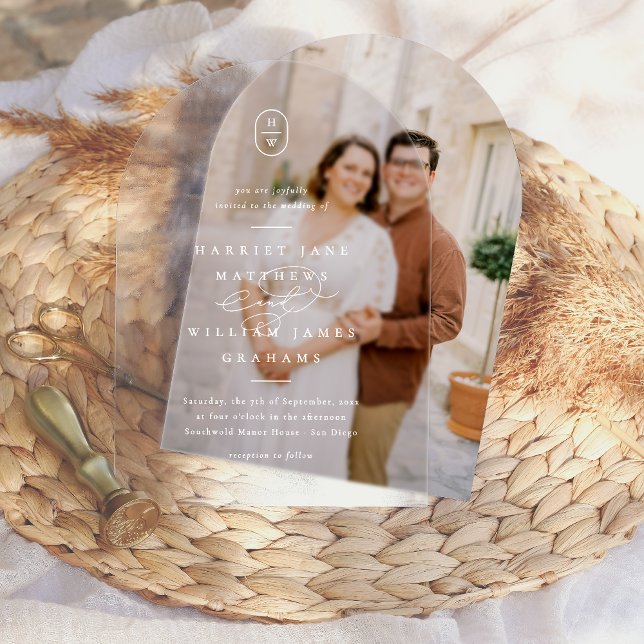 Invitations En Acrylique Élégant Initiales de calligraphie Mariage d'arc bl (Acrylic Card Mock-up)