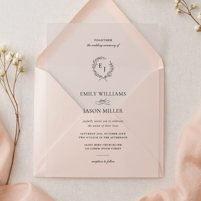 Invitations En Acrylique Elegant Laurel Wreath Minimalist Wedding  (Créateur téléchargé)