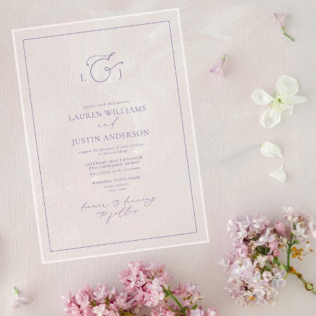 Invitations En Acrylique Élégant Lavender Calligraphie Monogramme Mariage (Créateur téléchargé)