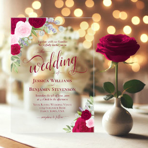 Invitations En Acrylique Élégant Magenta & Boho rose Roses Mariage fantaisi