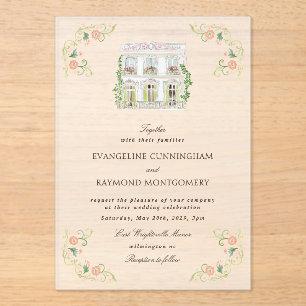 Invitations En Acrylique Élégant manoir aquarelle mariage rococo
