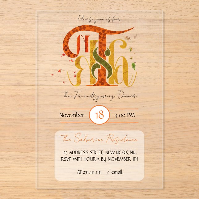 Invitations En Acrylique Élégant Manuscrit Merci Feuillage D'Automne  (Recto)