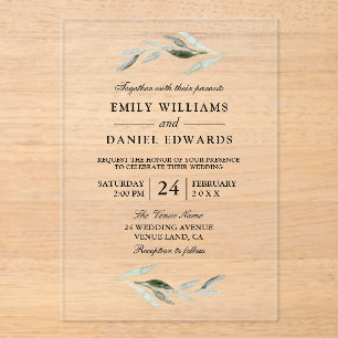 Invitations En Acrylique Élégant Mariage à feuilles vertes