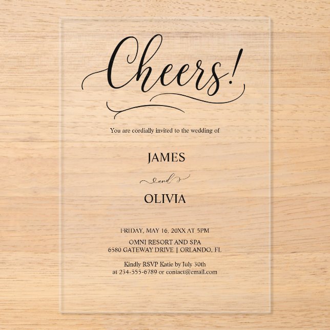 Invitations En Acrylique Élégant Mariage acrylique Clair (Recto)