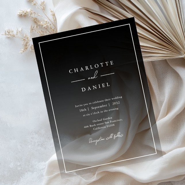 Invitations En Acrylique Élégant Mariage acrylique dégradé noir (Elegant Urban Grey Gradient Acrylic Wedding Acryli Acrylic Invitations)