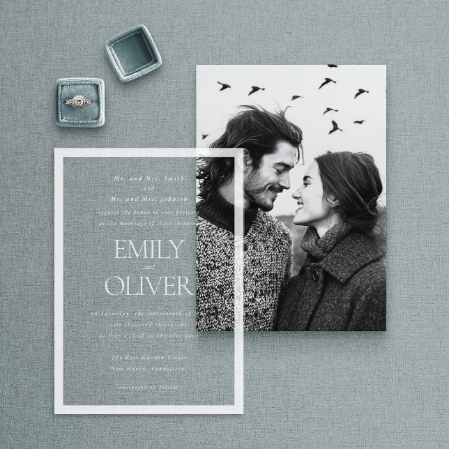 Invitations En Acrylique Élégant Mariage blanc cadre classique (Créateur téléchargé)