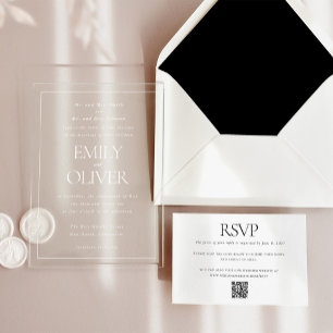 Invitations En Acrylique Élégant Mariage blanc cadre classique
