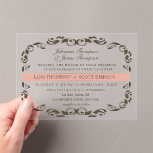 Invitations En Acrylique Élégant Mariage blanc de Filligree à la saveur vic