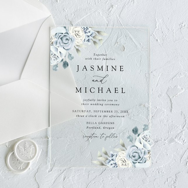 Invitations En Acrylique Elégant Mariage bleu bleu bleu bleu floral (Créateur téléchargé)