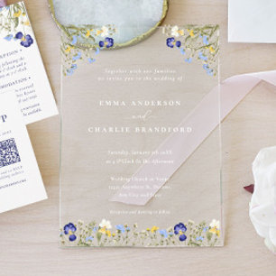 Invitations En Acrylique Élégant Mariage Bohème Botanique fleurs sauvages S