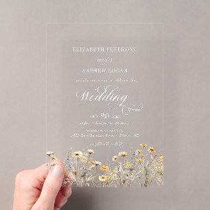 Invitations En Acrylique Élégant Mariage Bohème Fleur Sauvage Calligraphie