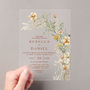 Invitations En Acrylique Élégant Mariage Bohème Floral Terracotta et Beige