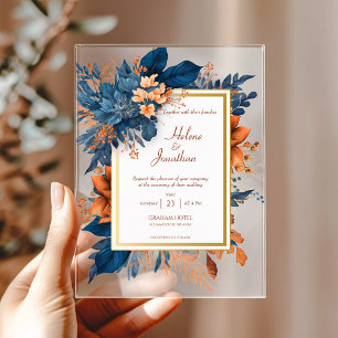 Invitations En Acrylique Elégant Mariage Boho couleur bleu rouille marine