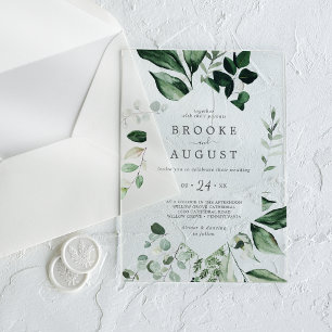 Invitations En Acrylique Élégant Mariage Bois Automne de Verdure d'Émeraude