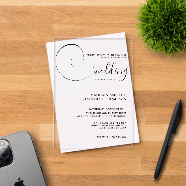 Invitations En Acrylique Élégant Mariage Calligraphié (Insitu (Carte d'invitation))