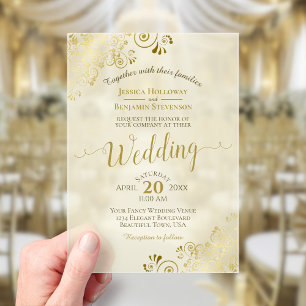 Invitations En Acrylique Élégant Mariage Calligraphié en Or sur Fond Crème