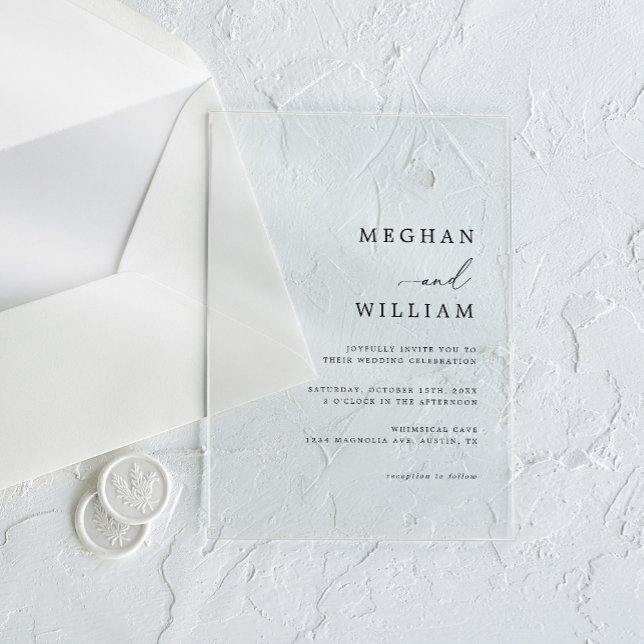 Invitations En Acrylique Élégant mariage calligraphie noir blanc (Créateur téléchargé)