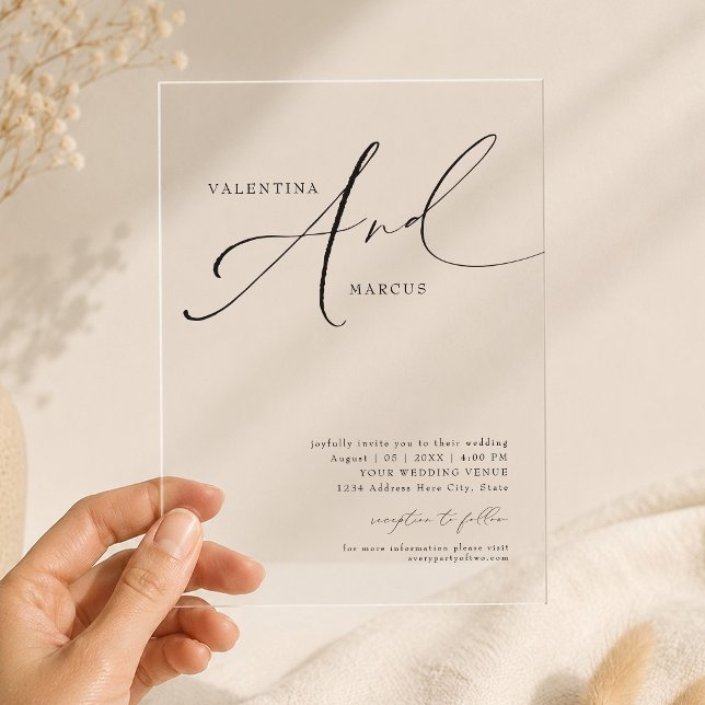 Invitations En Acrylique Élégant Mariage Calligraphie Script (Elegant Calligraphy Script Acrylic Wedding Invitation)