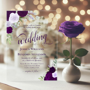 Invitations En Acrylique Élégant Mariage Chic Boho Roses Violettes Fantaisi