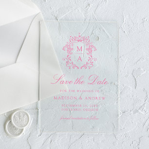 Invitations En Acrylique Elégant mariage chinois rose Enregistrer la date